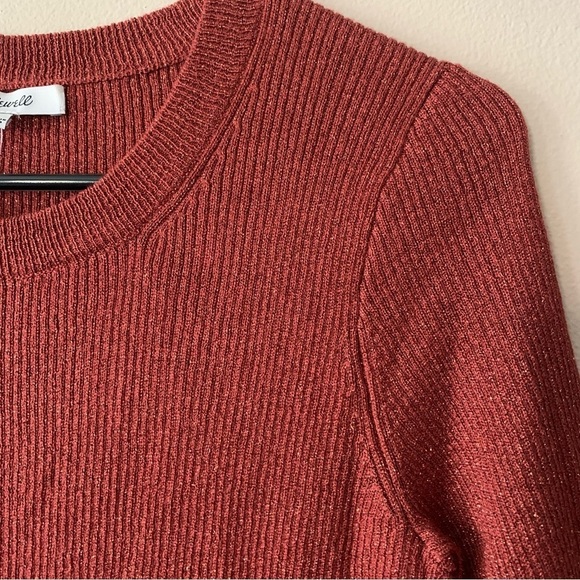 NWT Madewell Evening Sparkle Burnt Orange Ribbed Sweater Short Sleeve Top Small - Picture 7 of 13